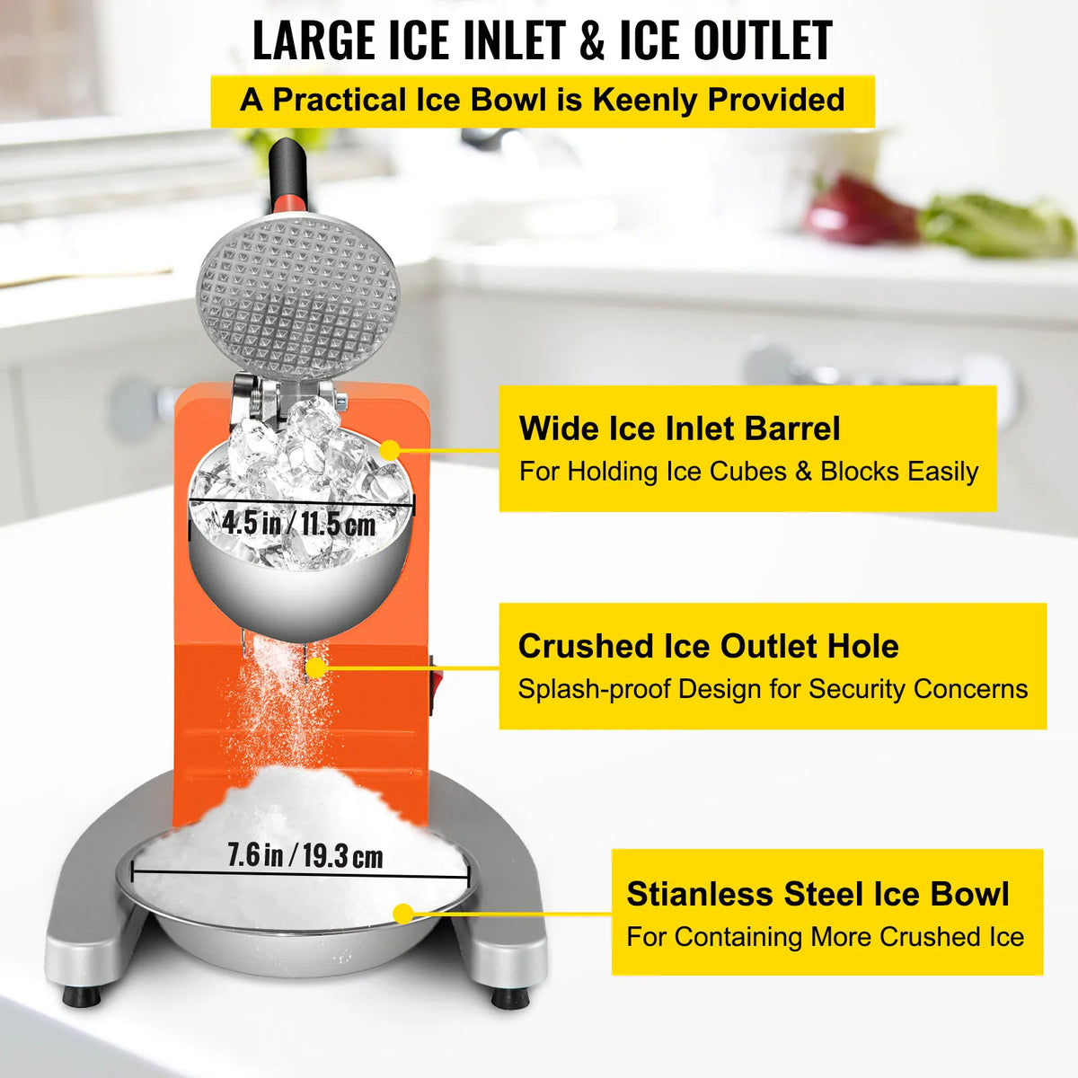 95Kg/H Electric Ice Crusher Dual Blade Snow Cone Granizing Machine with Free Tray Home Icy Drink Smoothie Maker Commercial