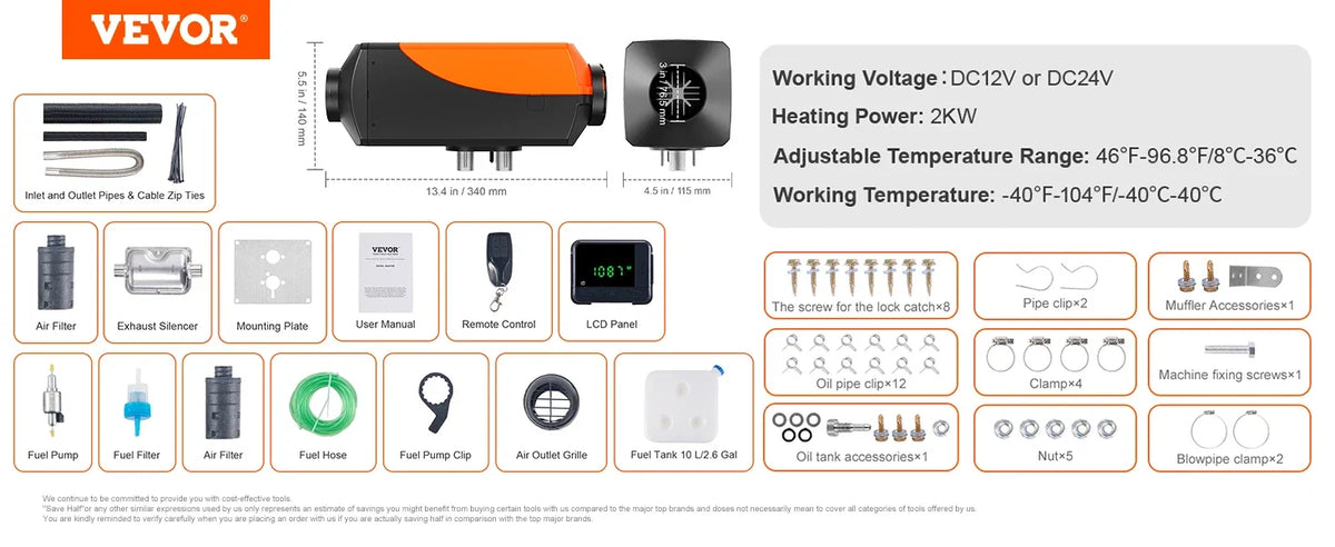 2/5/8KW Car Heater Diesel Air Heater 12V With Silencer Remote Control Truck Boat Bus RV Trailer Air Diesel Parking Heater