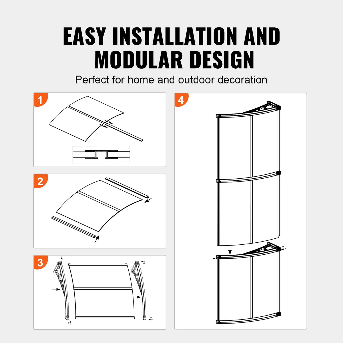 Window Door Awning Canopy 3 Sizes UPF 50+ Polycarbonate Entry Window Awning Front Door Overhang Awning for Sun Shutter