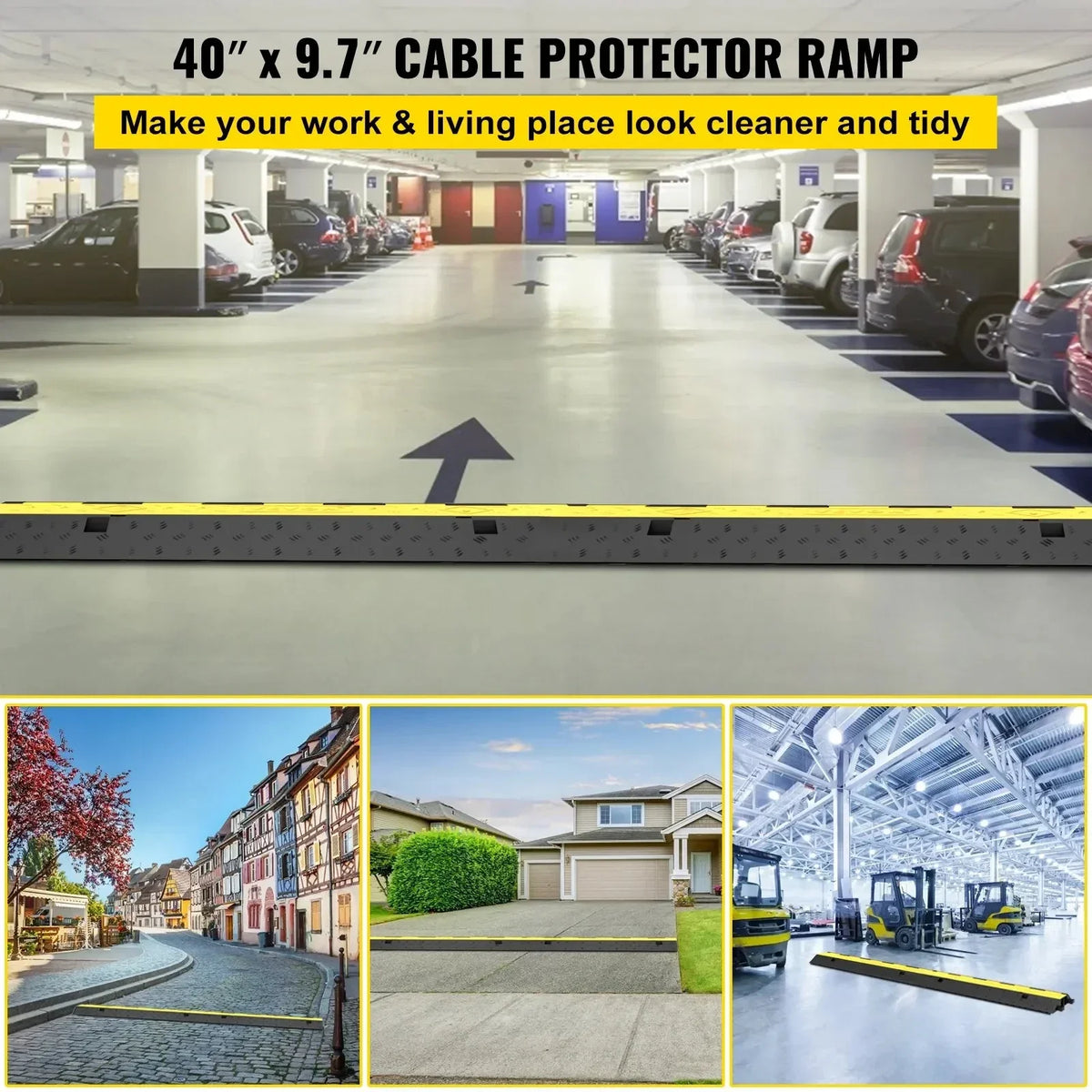 Cable Protector 2 Channels 3 PCS Traffic Ramp Wire Cable Cover Cord Guard Speed Bump For Protecting Wires Getting Damaged
