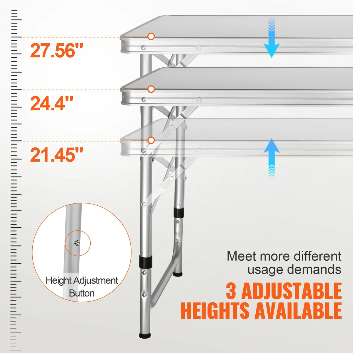 Camping Kitchen Table, Quick set-up Folding Camping Table with A Carrying Bag, 3 Adjustable Heights, MDF Camping Table