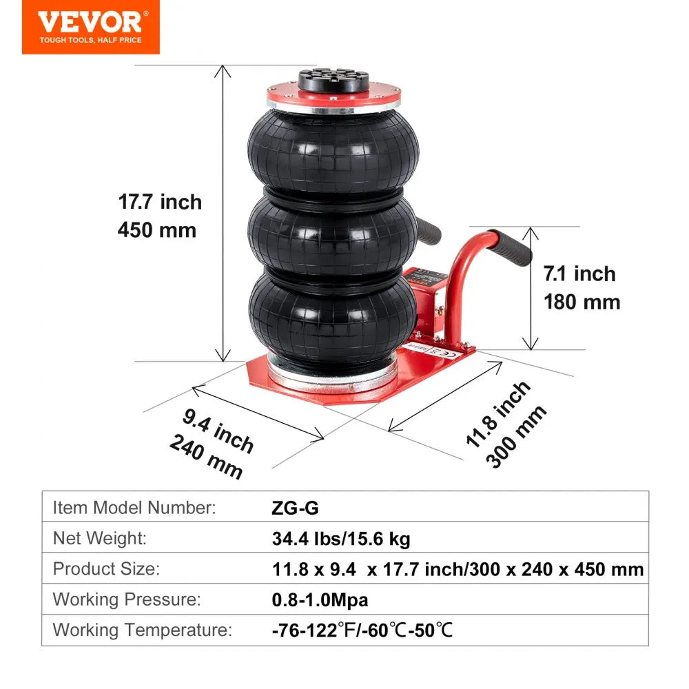 Triple Bag Air Jack 3 Ton (6600 lbs) Capacity Portable Pneumatic Car Jacks Heavy Duty&Quick Lifting for Garage Car Repair