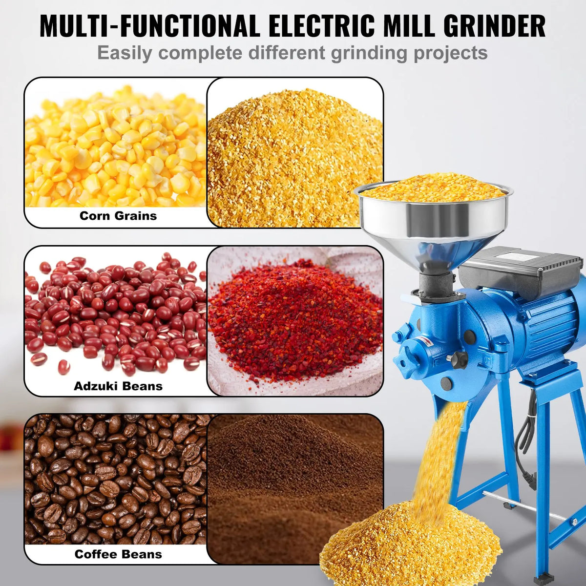 Electric Grain Mill Grinder,1500W Spice Grinder,Commercial Corn Mill w/Funnel,Thickness Adjustable Powder Machine,Dry,Wet
