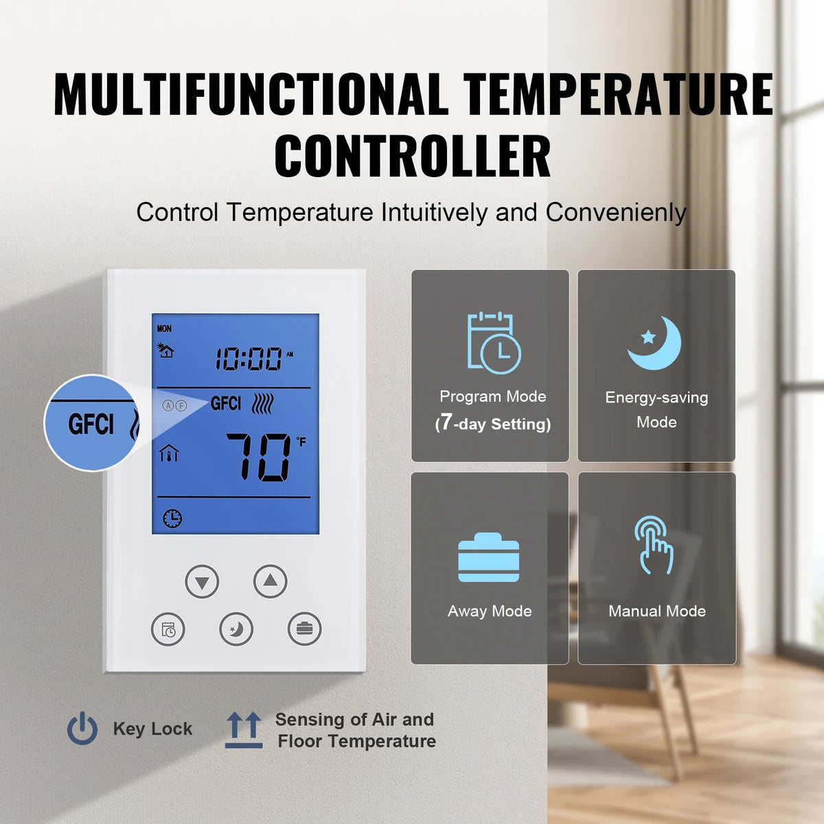 Floor Heating Mat 10/20100 Sq.ft. Electric Radiant Floor Heated Warm System w/ Digital Floor Sensing Thermostat for Honme