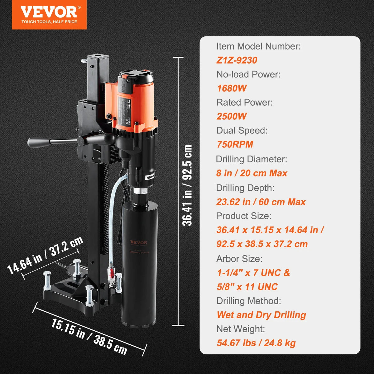 3200W 750RPM Wet/Dry Diamond Core Drill Machine Concrete Core Drill Rig Stand Industrial Wet Electric Core Drilling Machin