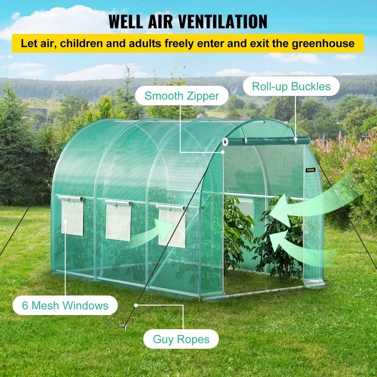 Walk-in Tunnel Greenhouse, 9.8 x 6.6 x 6.6 ft Portable Plant Hot House w/Galvanized Steel Hoops, 1 Top Beam,Diagonal Poles