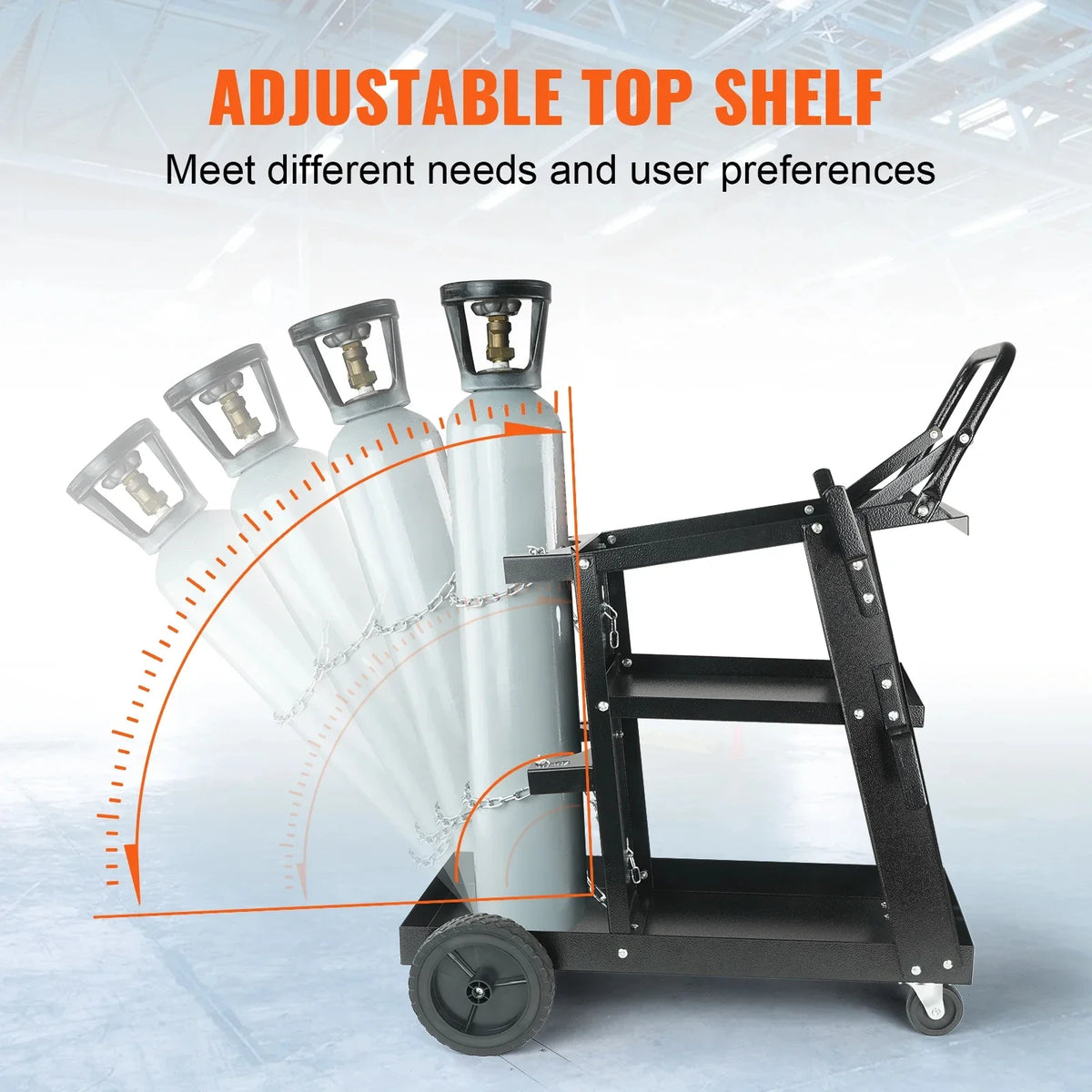 Welding Cart 3-Tier Welder Cart with Swivel Wheels Safety Chains Rolling Tank Storage for Plasma Cutter Welding Machine
