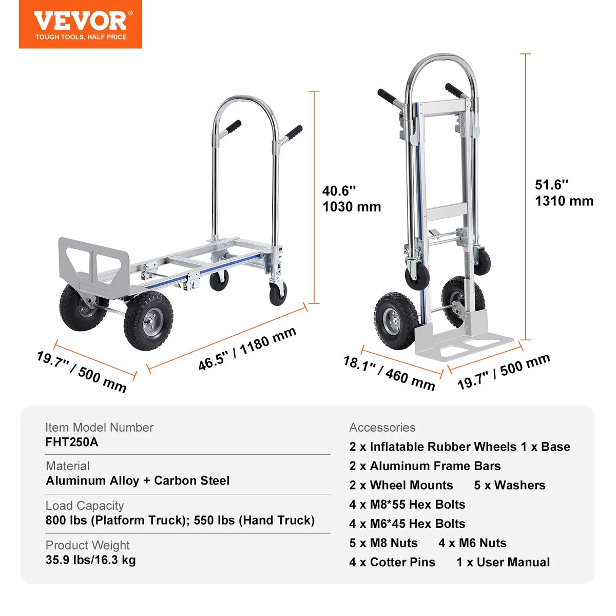 Aluminum Folding Hand Truck 300/400/800/1000 lbs Heavy Duty Collapsible cart for Transport Warehouse Supermarket Garden