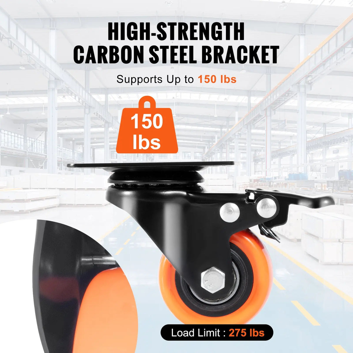2" Swivel Casters (4-Pack) | 150lb x4 Load | Dual Lock + Quiet PVC Wheels | Non-Marking for Cart/Furniture/Workbench