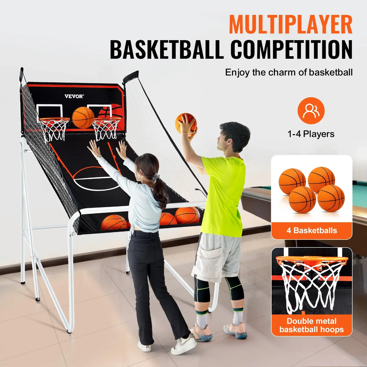 Foldable Basketball Arcade Game 2 Player Indoor Basketball Game Home Dual Shot Sport w/ 4 Balls 8 Game Modes for Kid Adult