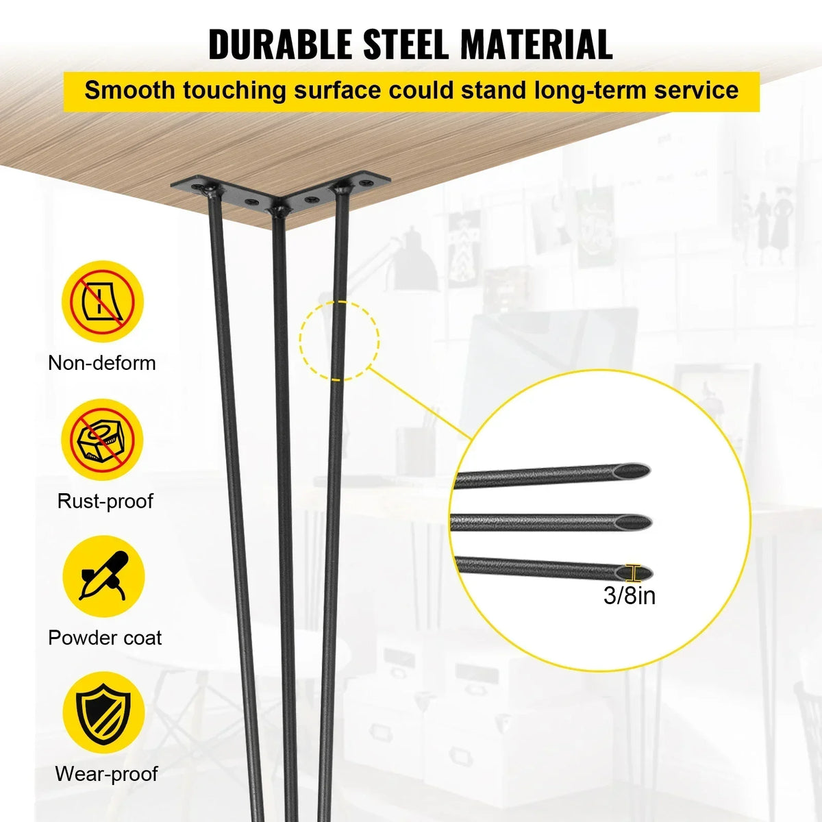 4Pcs Metal Table Legs 16-40 Inch 3-Rod Hairpin Furniture Legs DIY Home Bench Dining Desk End Coffee Table Feet Accessories