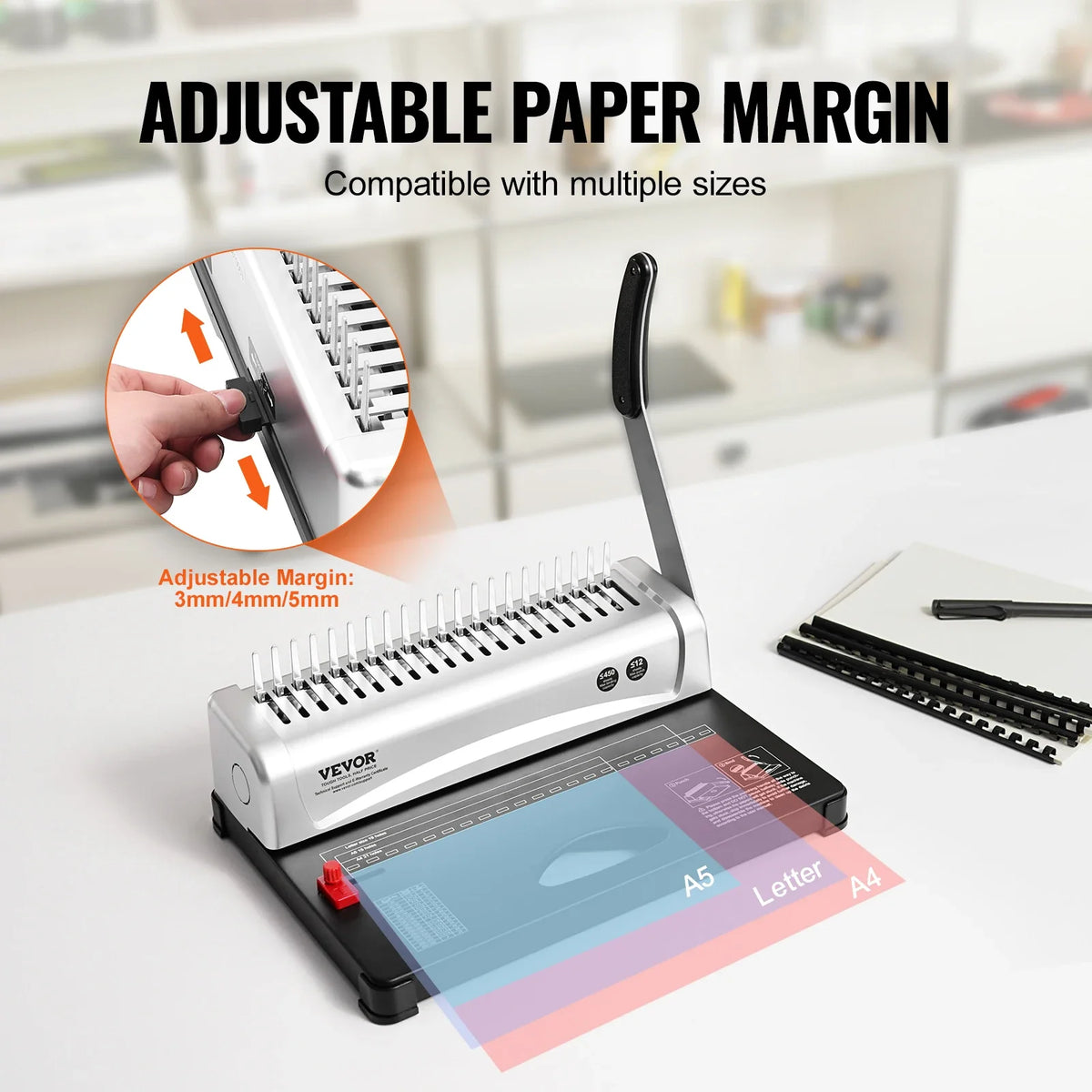 Binding Machine Comb Binding Machine 21Holes Binding 450 Sheets Book Binder Machine with 100 PCS 3/8'' Comb Binding Spines
