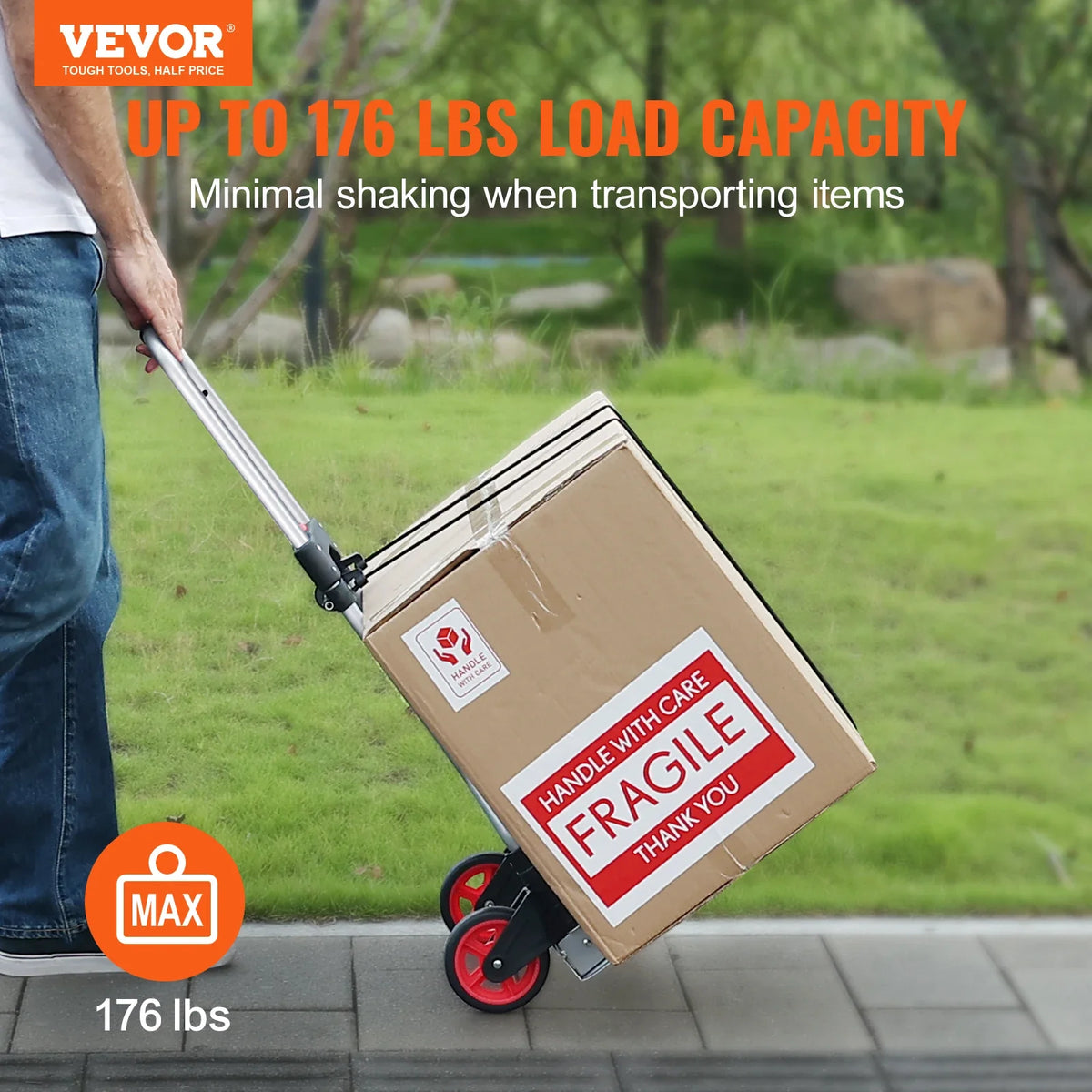 176 lbs Folding Hand Truck Dolly Aluminum Stair Climbing Cart with Telescoping Handle Luggage Trolley for Home Shopping