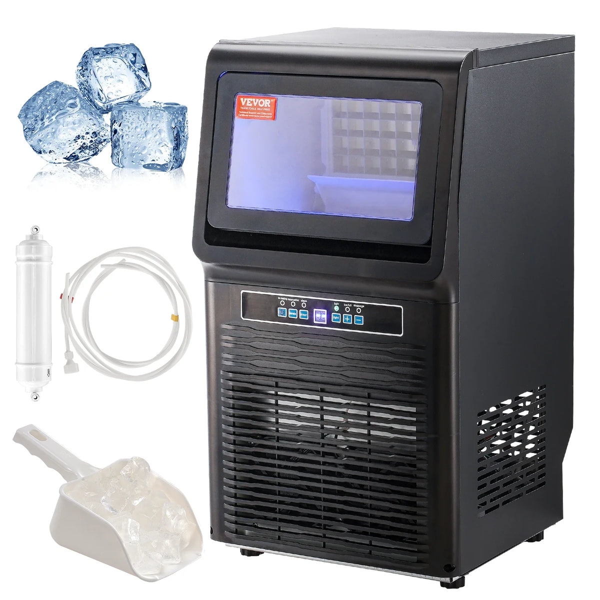 Commercial Ice Maker, 70lbs/24H, 36 Ice Cubes in 12-15 Minutes, Freestanding Cabinet Ice Maker with 12lbs Storage Capacity