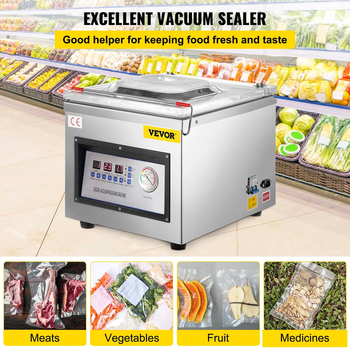DZ-260C Chamber Vacuum Sealer Kitchen Food Packing Sealing Machine 110V Packaging for Food Saver, Home, Commercial Using