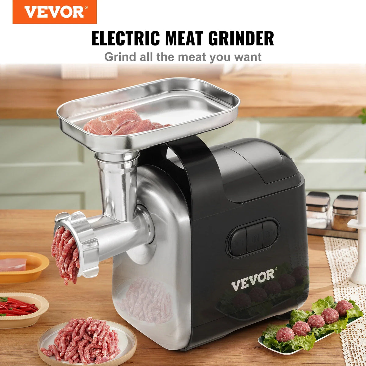 550W 6.6 Lb/Min Electric Meat Grinder with 2 Blade 3 Grinding Plates Sausage Maker & Kubbe Kit ABS + Stainless Steel