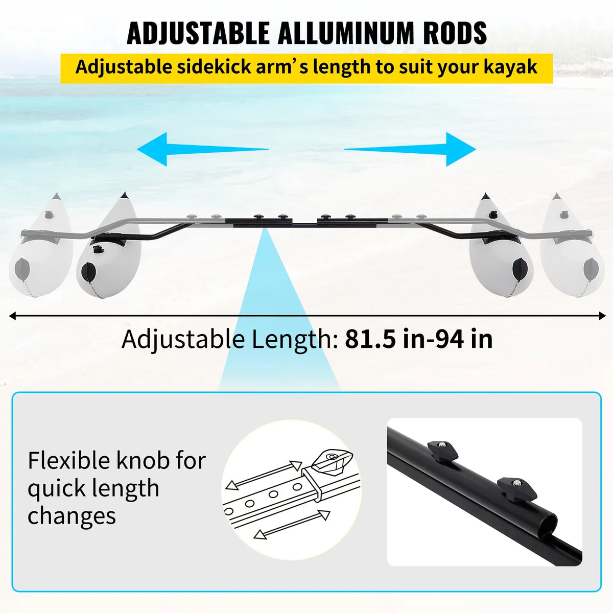 Kayak Outrigger Stabilizers 2 PCS PVC Inflatable Outrigger Float with Sidekick Arms Rod for Kayaks Canoes Fishing Boats