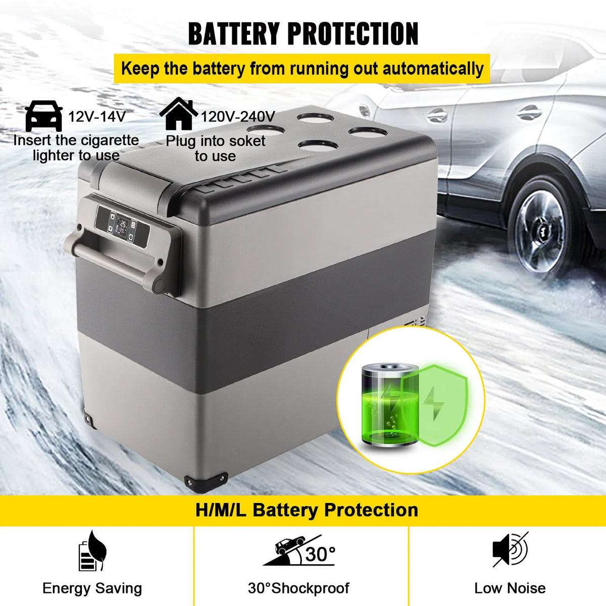 55L Car Refrigerator Mini Fridge Freezer Portable Compressor Cooler 12/24V DC 110-240V Ice Box for Camping