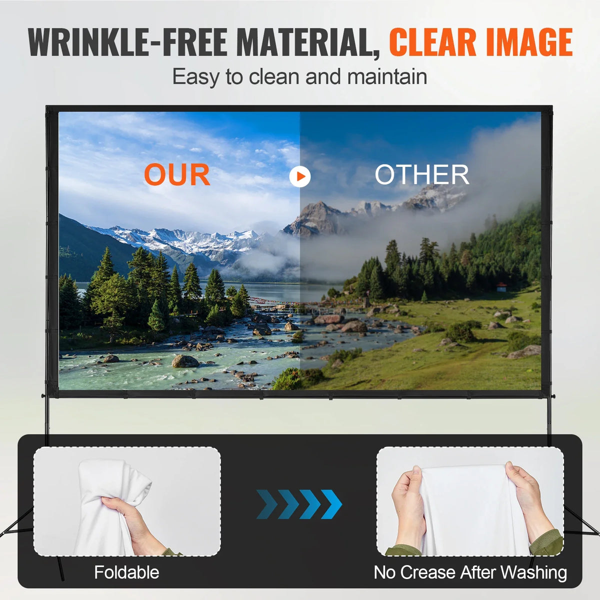 Projector Screen with Stand 120/150 inch 4K 1080 HD Outdoor Movie Screen for Home Theater Cinema Backyard Movie