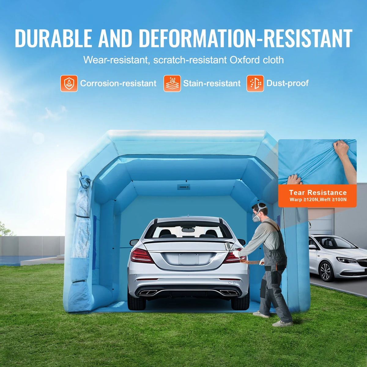 21 x 13.5 x 9.8 ft Inflatable Spray Booth, with 1100W Powerful Blower, for Medium-Sized Vehicles Large Furniture Painting