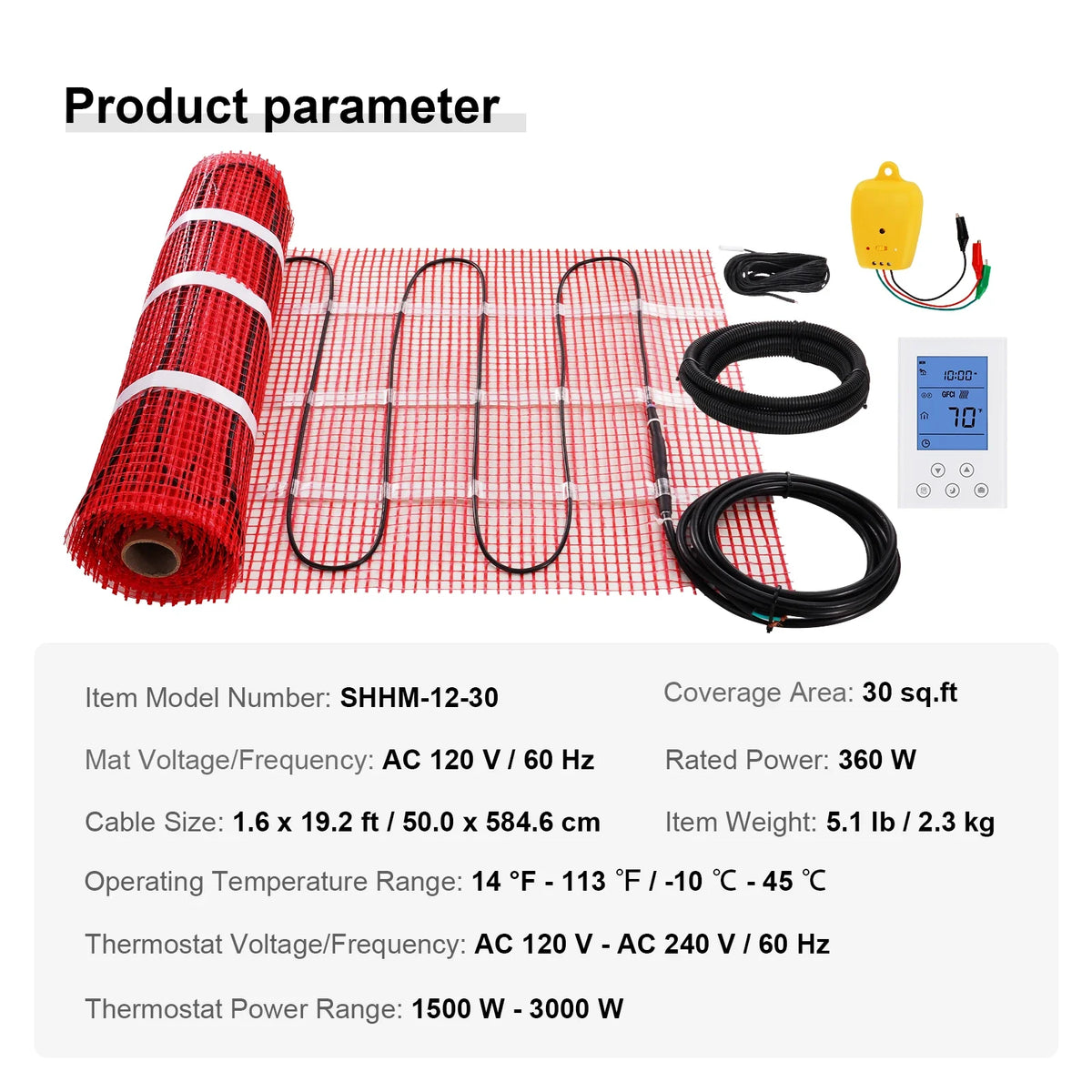 Floor Heating Mat 10/20100 Sq.ft. Electric Radiant Floor Heated Warm System w/ Digital Floor Sensing Thermostat for Honme