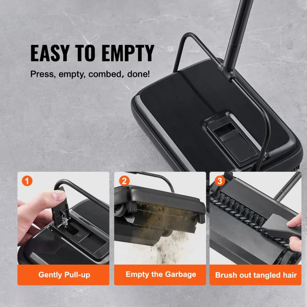 Carpet Sweeper 7.87 in Sweeping Paths, Floor Sweeper Manual Non Electric, 300 ml Dustbin Capacity with Comb