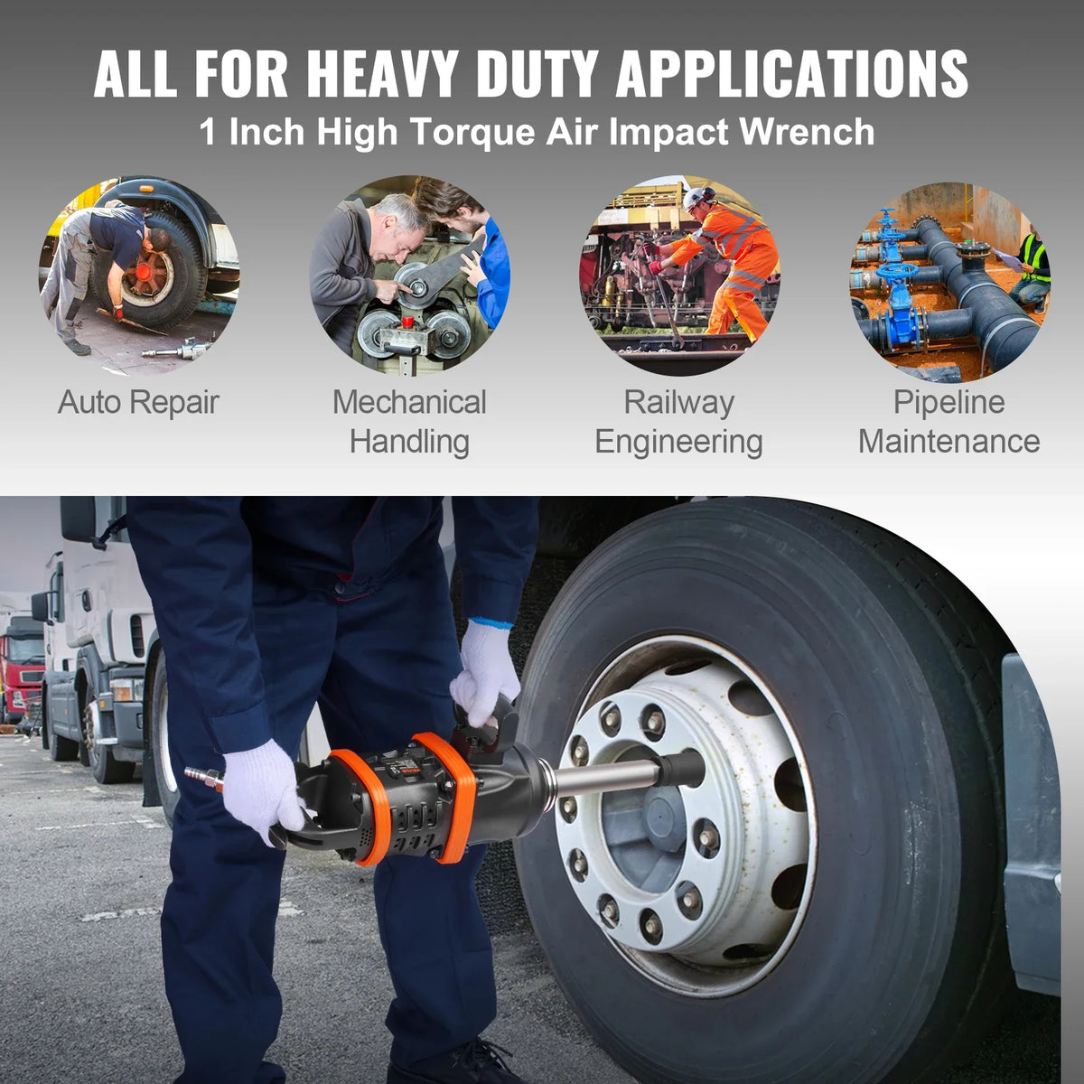 Air Impact Wrench Reverse Torque Pneumatic Impact Gun with 8 Inch Extended Anvil for Changing Tire Auto Repair Maintenance