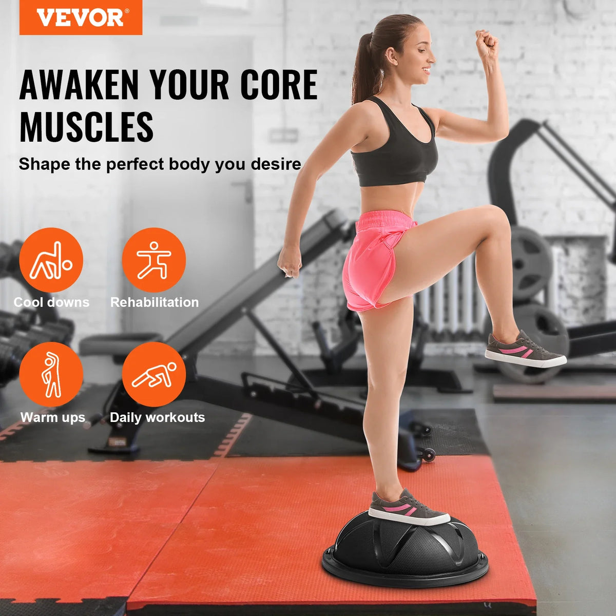 Half Exercise Ball Trainer 23 inch Balance Ball Trainer 660 lbs Capacity Stability Ball Yoga Ball with Resistance Bands