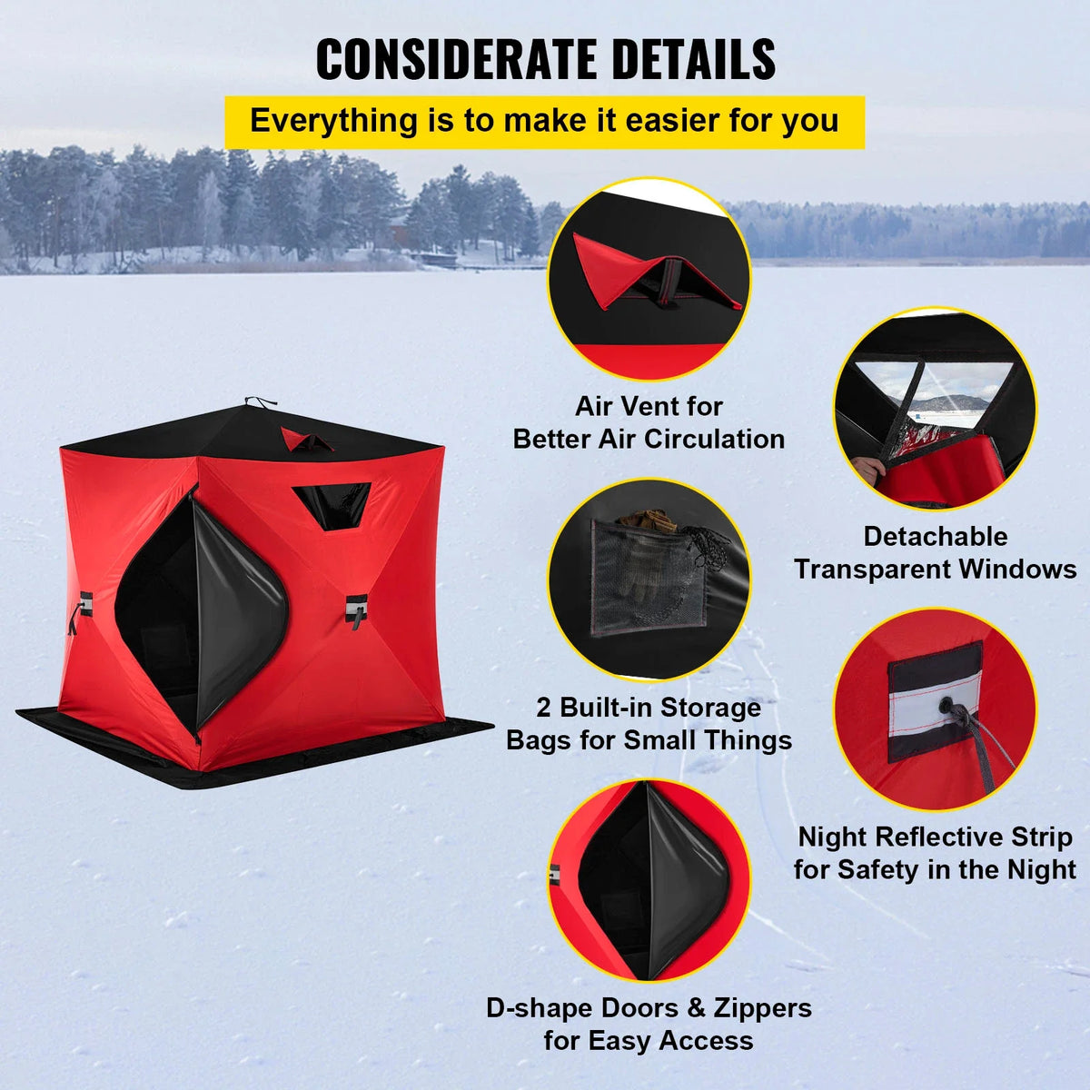 Ice Fishing Tent Warm Awning Pop-Up 2-Person Oxford Fabric Waterproof Windproof Canopy for Winter Fishing Camping Hiking