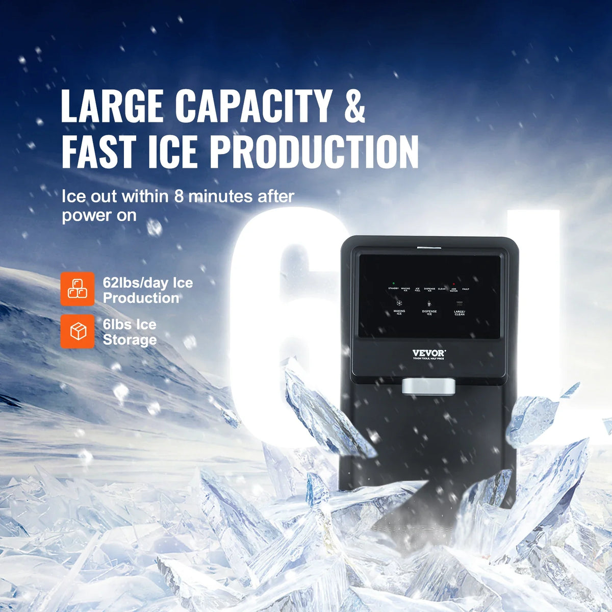 Countertop Nugget Ice Maker Auto Self-Cleaning Portable Ice Maker with Water Filling Pipe Water Filter and Drainpipe