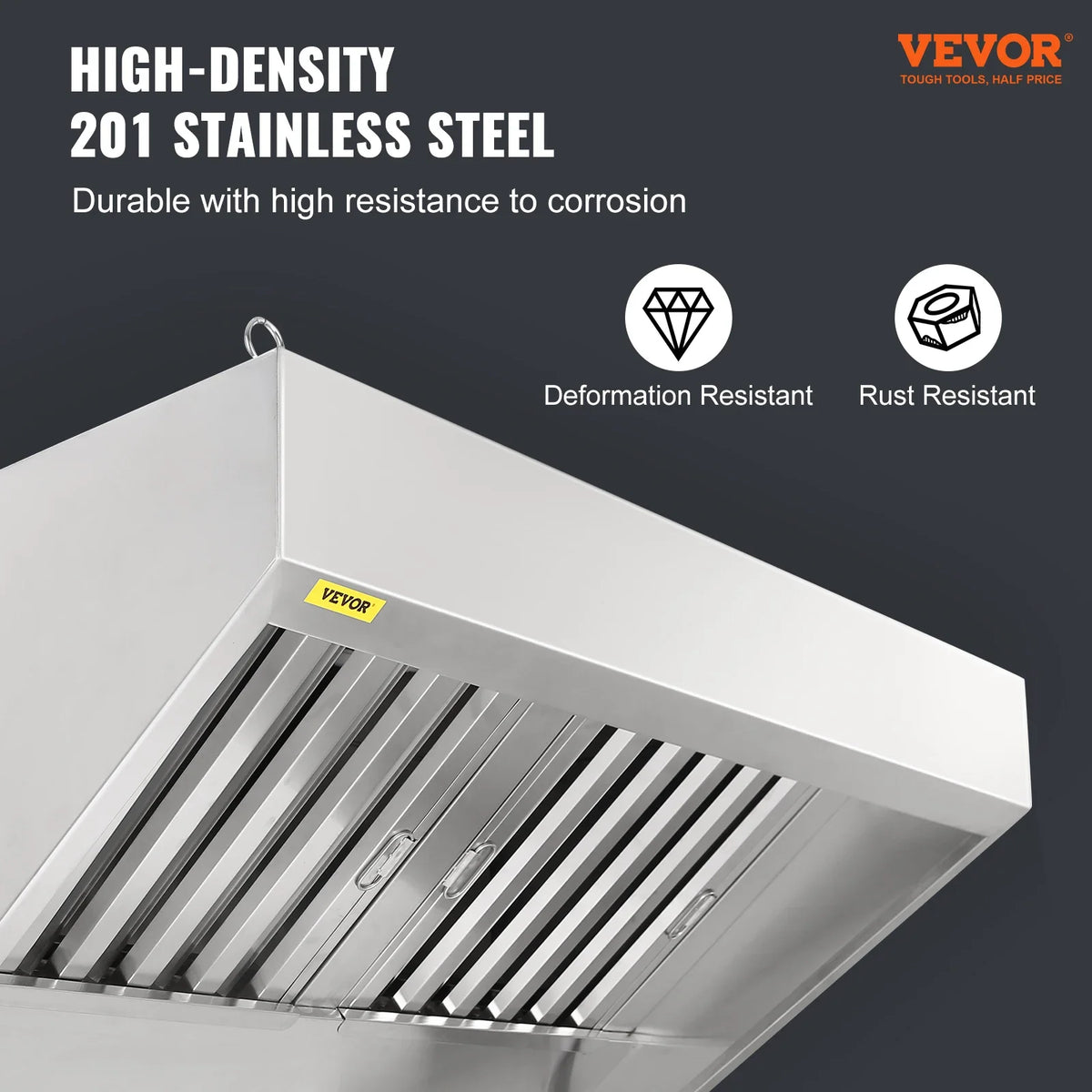 Commercial Exhaust Hood, 4FT Food Truck Hood Exhaust, 201 Stainless Steel Trailer Hood w/2 Detachable U-shaped Filter Mesh