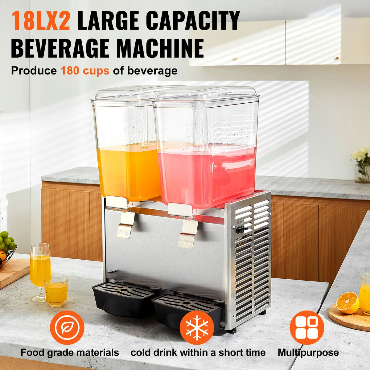 Commercial Beverage Dispenser, 18L X 2 Tanks Ice Tea Drink Machine, 590W 304 Stainless Steel Juice Dispenser, for Party