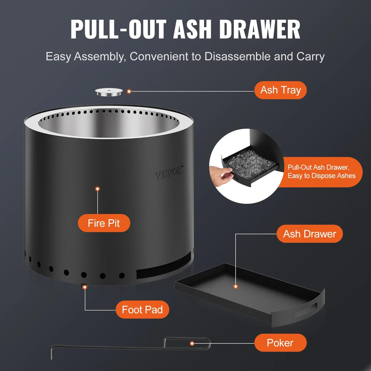 Smokeless Fire Pit Stove Bonfire Wood Burning Fireplaces with Removable Ash Pan SUS430 Portable Outdoor Firepit for Patio