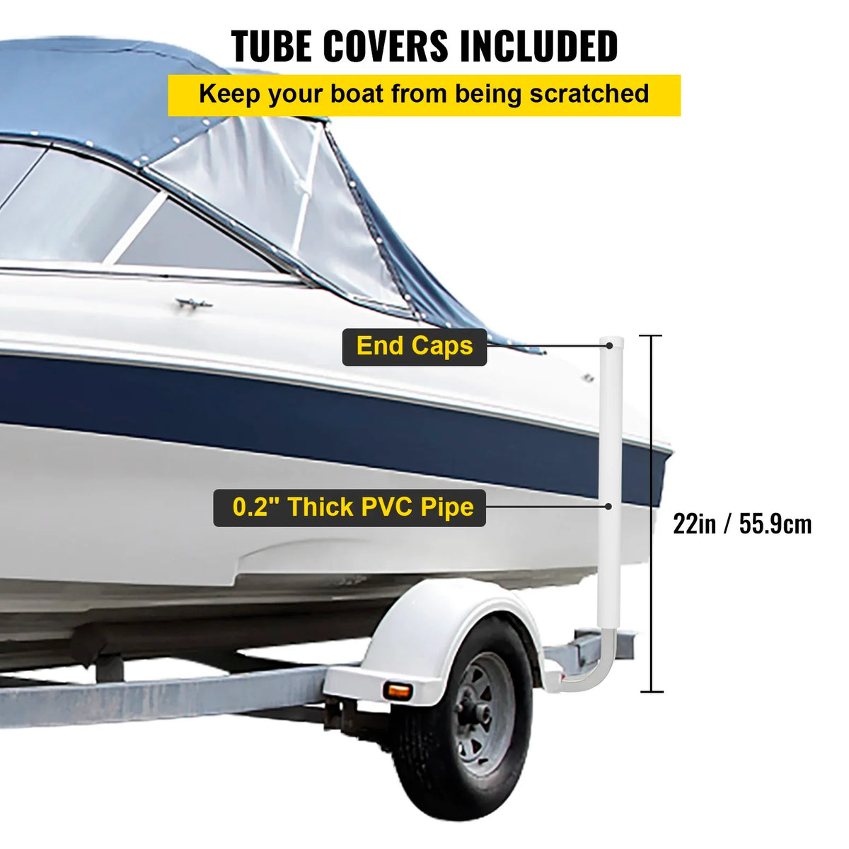 22\", 2PCS Steel Trailer Post Guide ons, with White PVC Tube Covers, for Ski Boat, Fishing Boat or Sailboat Trailer