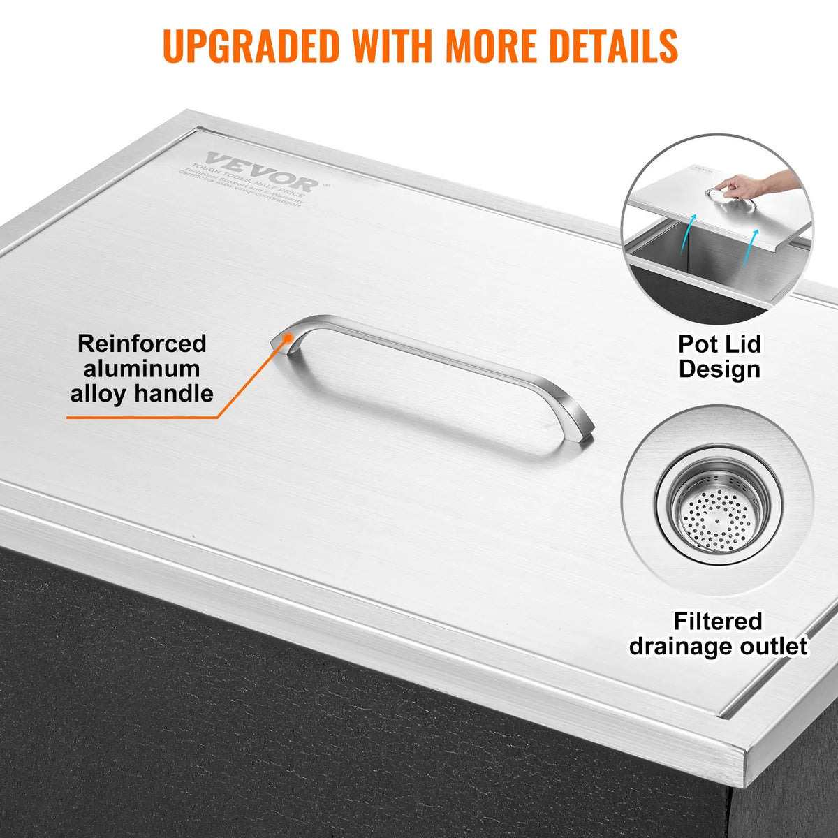 Drop in Ice Chest,Stainless Steel Ice Cooler,Commercial Ice Bin with Cover,Outdoor Kitchen Ice Bar,for Cold Wine Beer