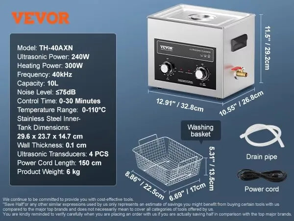 Ultrasonic Cleaner with Heater Timer 2/3/6/10/15/30L for Lab Tools Metal Parts Carburetor Brass Auto Parts Engine Parts