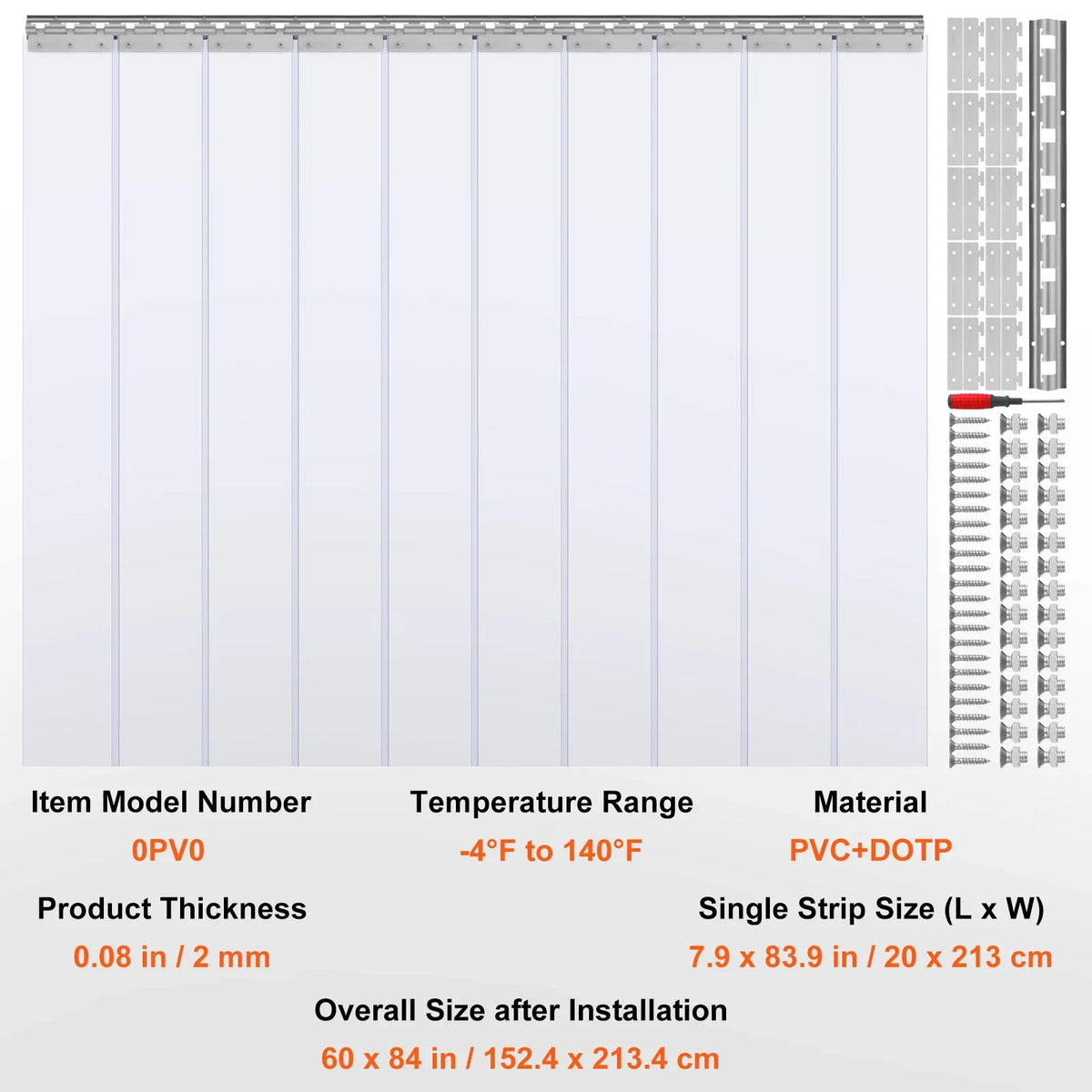 Windproof Door Curtain 84" x 60" PVC Transparent Air-Conditioning Curtain Strip Screen Indoor Outdoor Heat Insulation