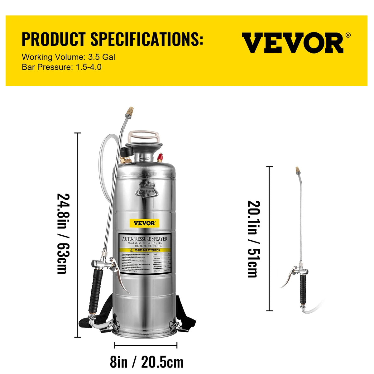 2Gal Stainless Steel Sprayer Hand Pump Sprayer with Pressure Gauge&Safety Valve Adjustable Nozzle for Gardening Sanitizing