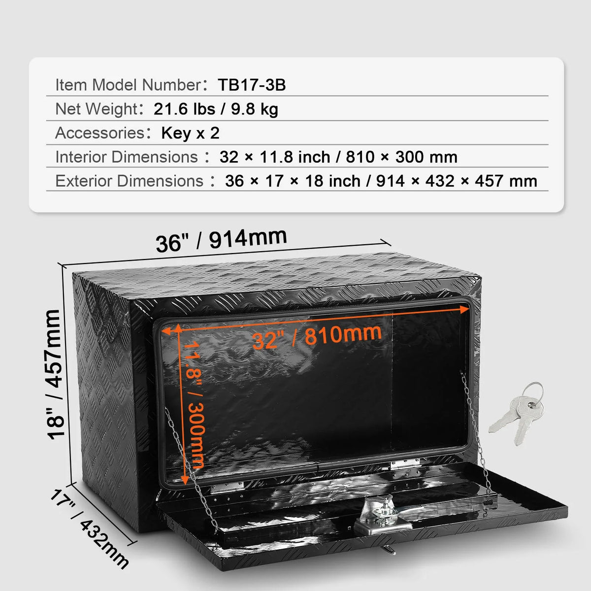 Underbody Truck Box Pickup Storage Box Heavy Duty Aluminum Diamond Plate Tool Box with Lock and Keys for Truck Van Trailer