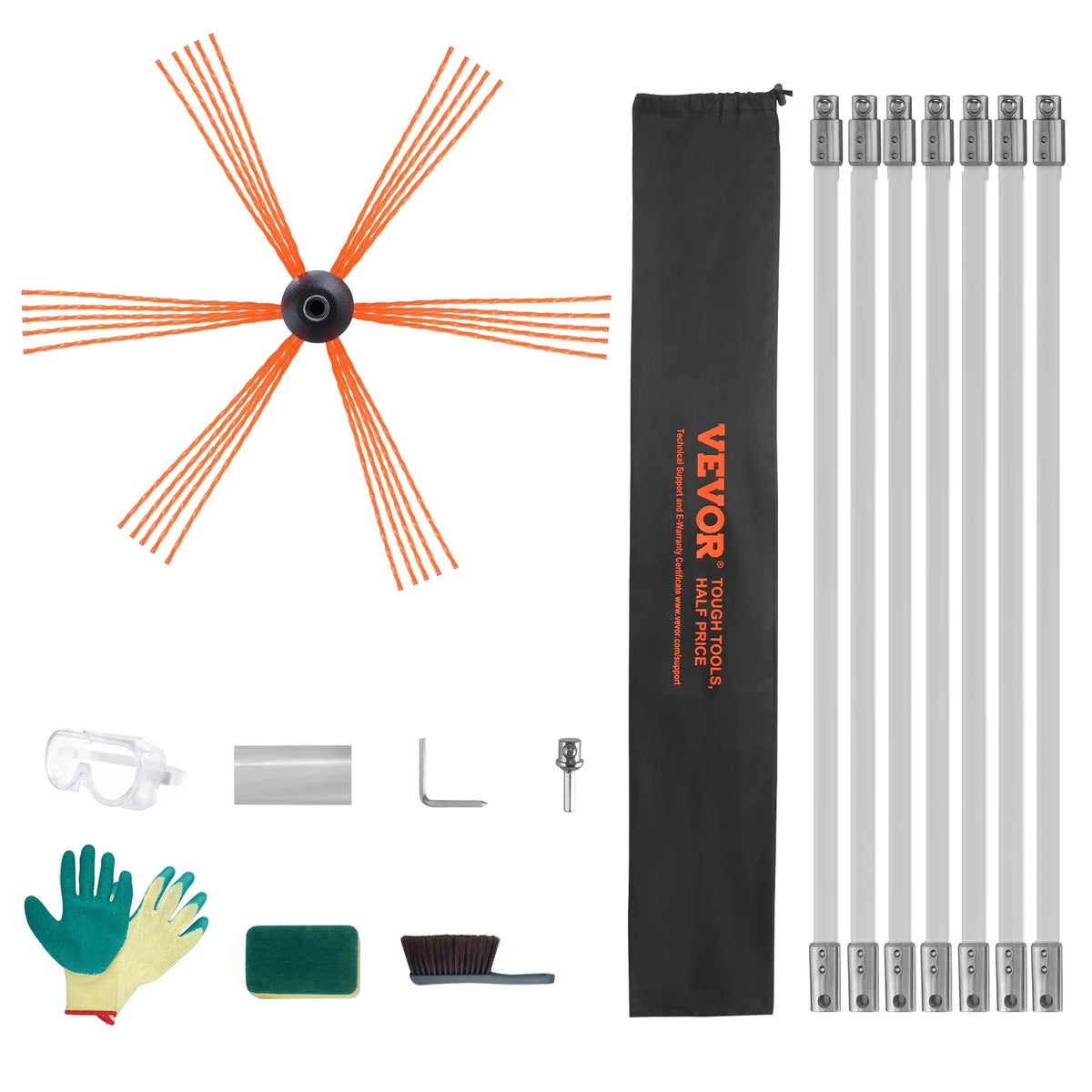 7/8/9/10/12m Chimney Sweep Kit, w/ 7/8/9/10/12 Reinforced Nylon Flexible Rods, Ergonomic Chimney Cleaning Brush,360-Degree