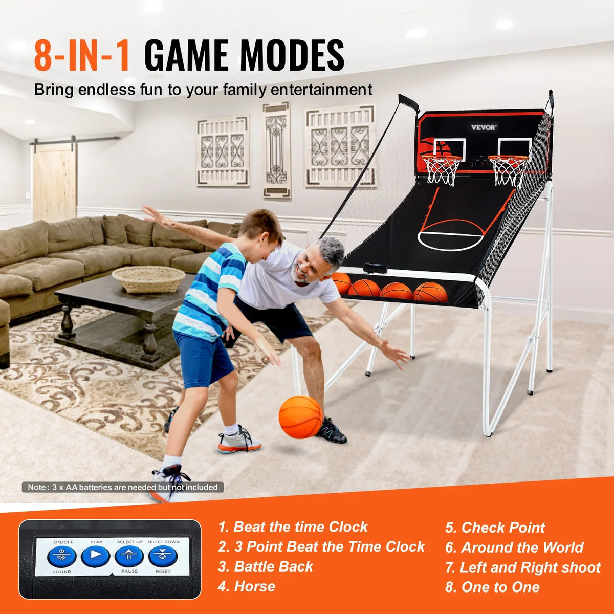 Foldable Basketball Arcade Game 2 Player Indoor Basketball Game Home Dual Shot Sport w/ 4 Balls 8 Game Modes for Kid Adult