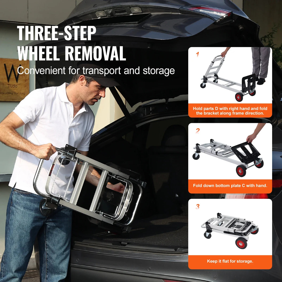 400 lbs Folding Hand Truck Lightweight Dolly with Wheels Foldable Luggage Utility Cart for Transport Moving in Warehouse