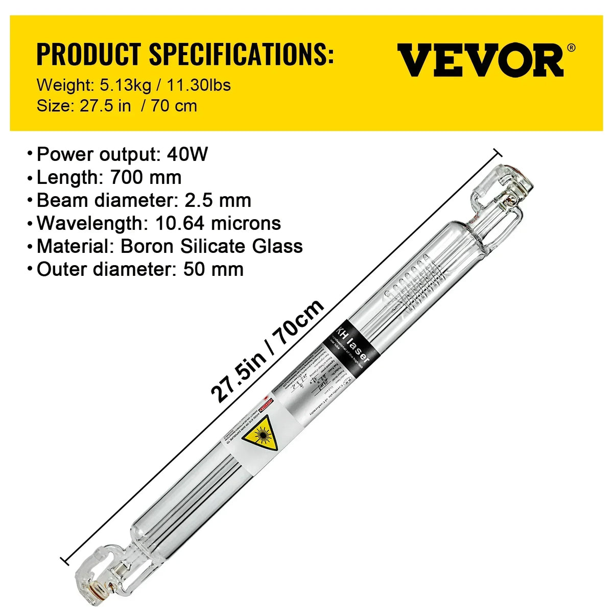 CO2 Laser Tube 40-150W 80mm Glass Dia, 700-1830mm Length High-Power Engraving Cutting Machine Long Service Life