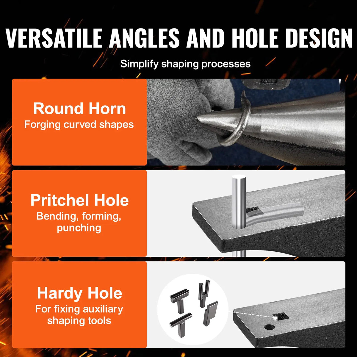 Single Horn Anvil,9/22/66 Lbs Cast Steel Anvil High Hardness Rugged Round Horn Anvil Blacksmith with Round and Square Hole