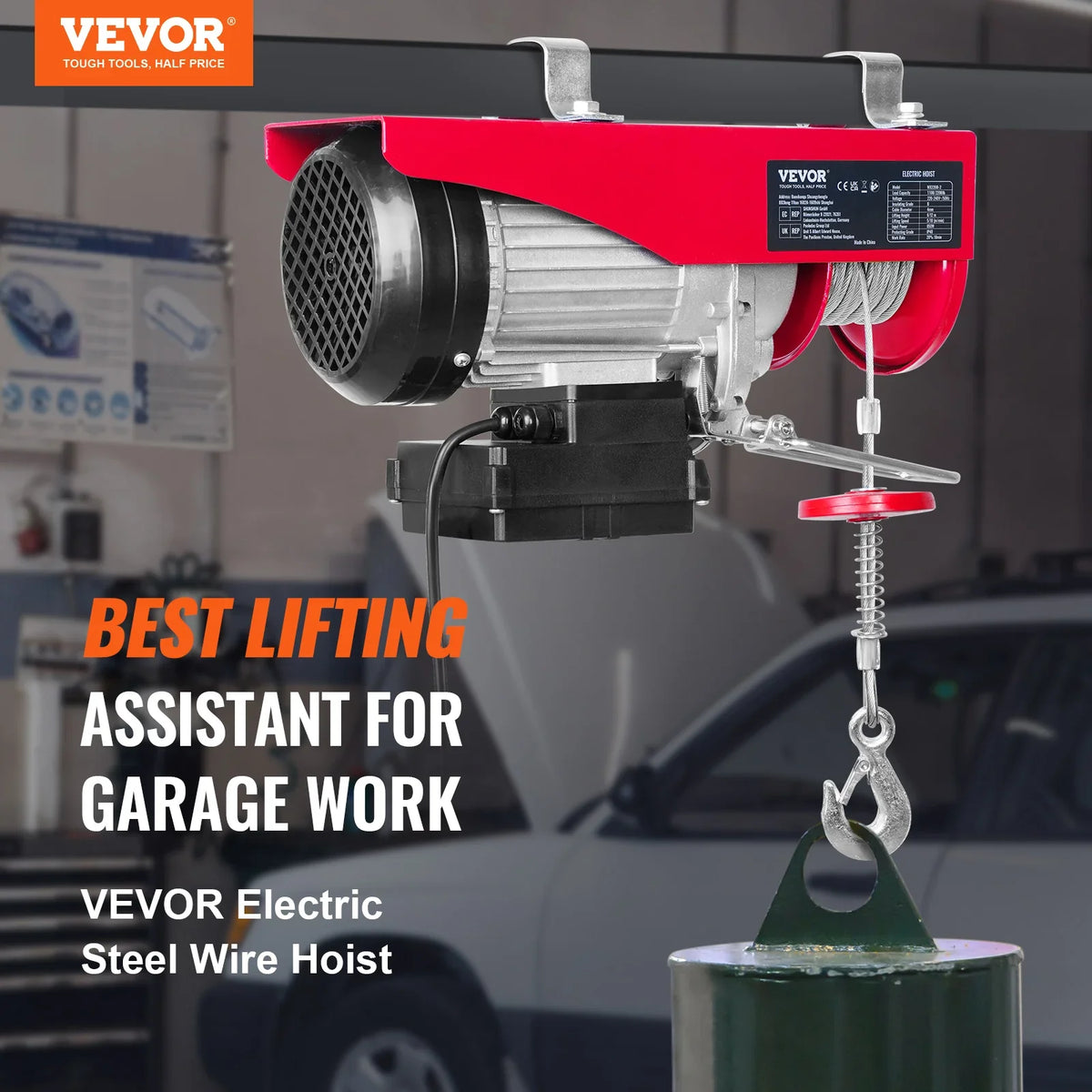 Electric Hoist, 2200 lbs Lifting Capacity, 1600W Electric Steel Wire Winch w/Wireless Remote Control, 40ft Lifting Height