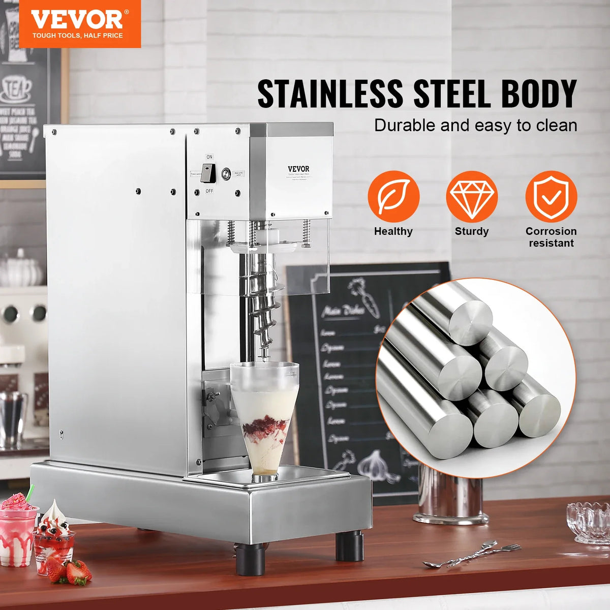 Ice Cream Blender, 750W 1740RPM High-Speed Ice Cream  Mixer, 304 Stainless Steel Ice Cream Shaker, Customizable Flavor
