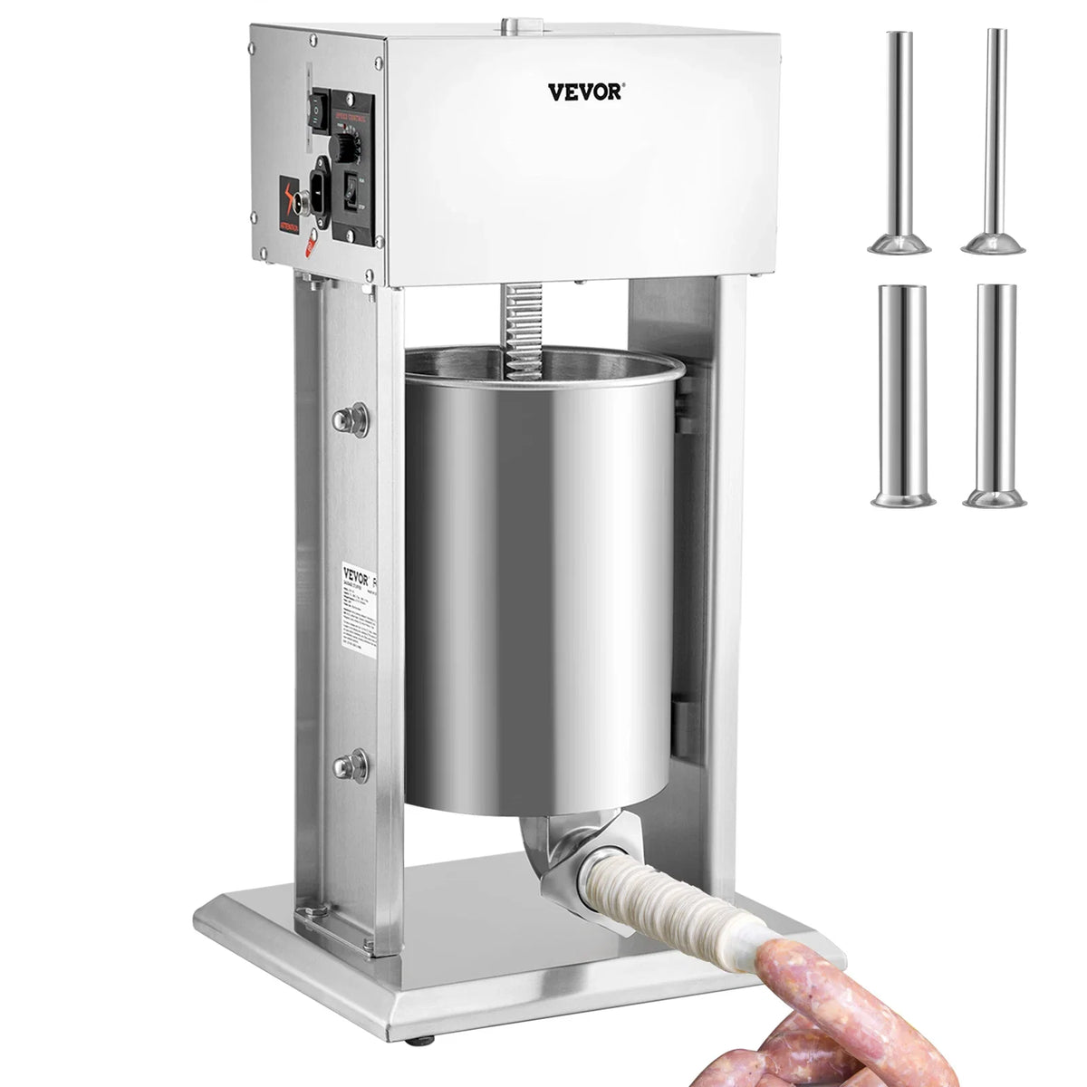 10L 15L Electric Stuffer,Vertical Sausage Stuffer w/Speed Stepless,304 Stainless Steel Sausage Machine w/4 Stuffing Tubes