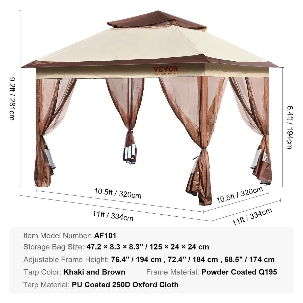 Patio Gazebo Outdoor Pop up Large Gazebo for 8-10 Person  Portable Waterproof Stable Sun Shelter for Patio Backyard Garden