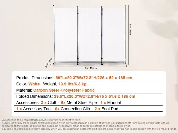 4/3/1 Panel Room Dividers Adjustable In Size & Height Freestanding & Foldable Privacy Screen Partition for Office Home