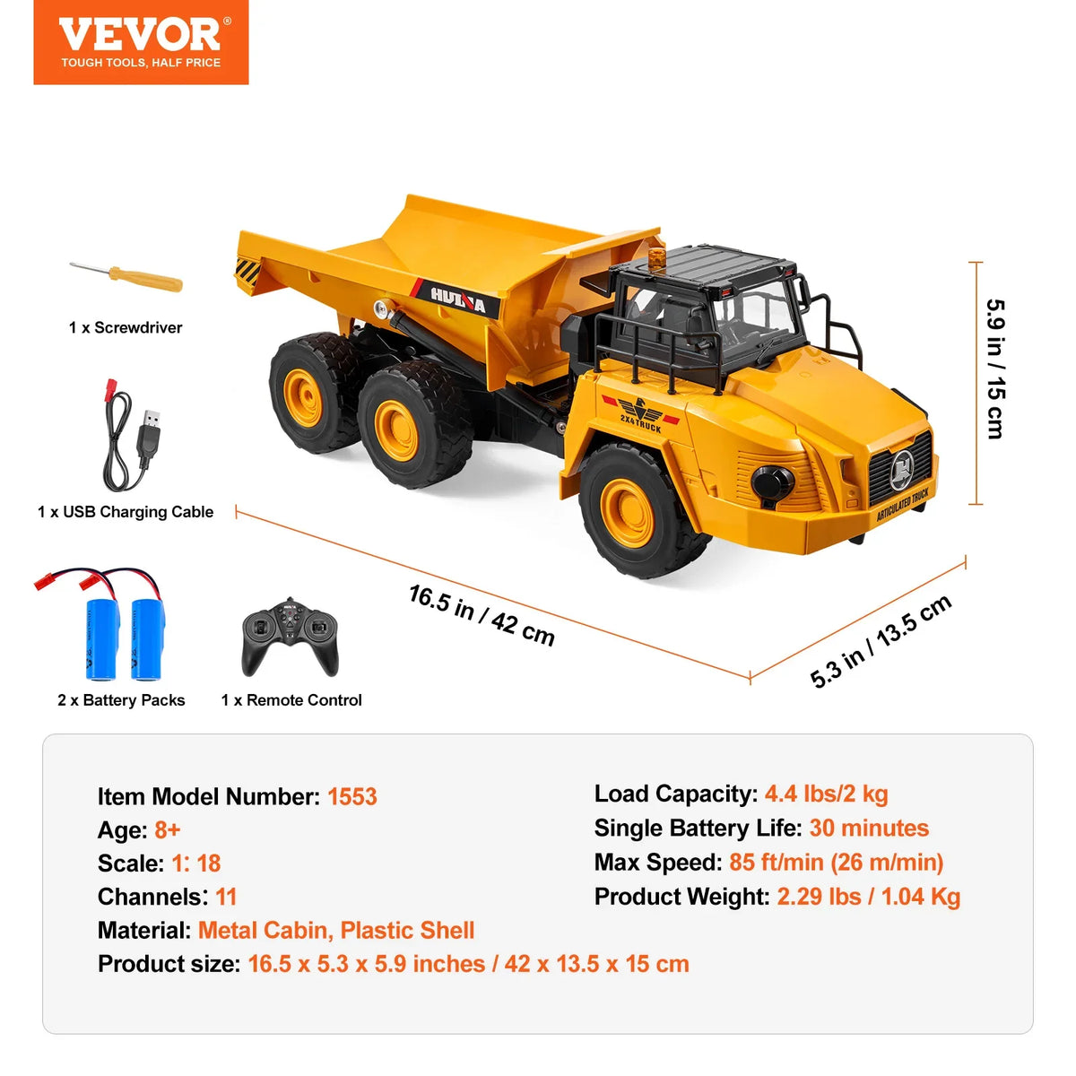 RC Dump Truck Remote Control Car Children Toys 11-Channel Electric Excavator Bulldozer for Kids Toddlers Birthday Gift